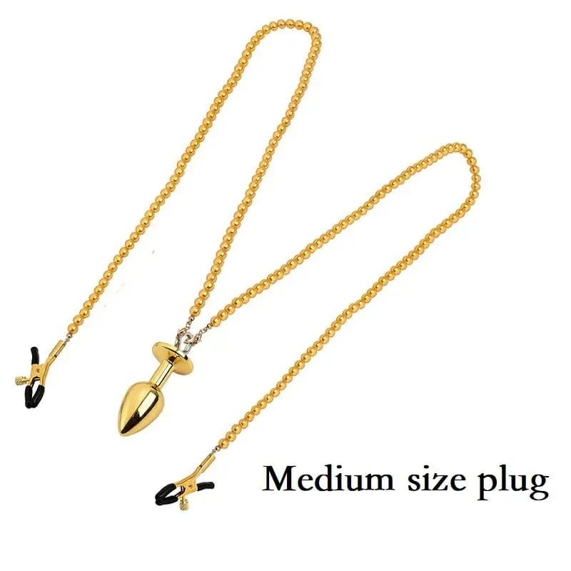 Piccole medie grandi perline anali Butt plug Morsetti per capezzoli di perle Set con catena Clip per seno in metallo Bondage Coppia schiava Gioco Giocattolo del sesso — image 28