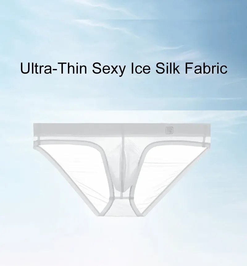 Ice Silk Ultra-thin Men Underwear Seamless Transparent Quick Drying Briefs Sexy U Bulge Pouch Triangle Underpants Erotic Panties — image 3
