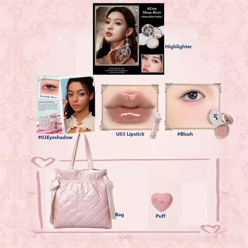 Flower Knows Knight Unicorn Complete Makeup Collection Shimmer Øjenskygge Silke Satin Blush Glaseret Læbestift Ansigt Skønhedsgavesæt — image 9