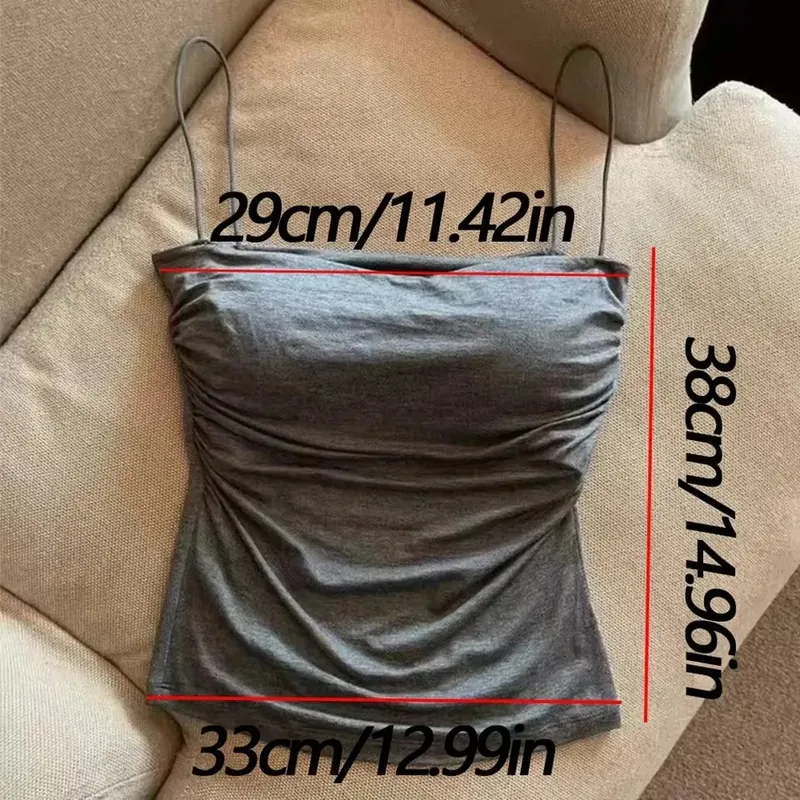1 Buah Korset Berlipat Pinggang Bergaya-Rompi Tanpa Lengan Bantalan Dada Tetap Penyangga Lembut Atasan Pendek Seksi dengan Tali Tipis Warna Solid