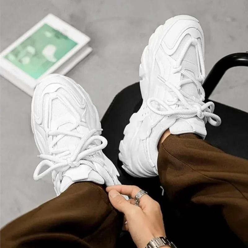Men's Chunky รองเท้าผ้าใบหนาด้านล่าง Lace Up Breathable Vulcanize รองเท้าชายฤดูใบไม้ร่วงรองเท้าวิ่งกีฬารองเท้าผู้ชายรองเท้าสบายๆรองเท้าลื่น — image 5