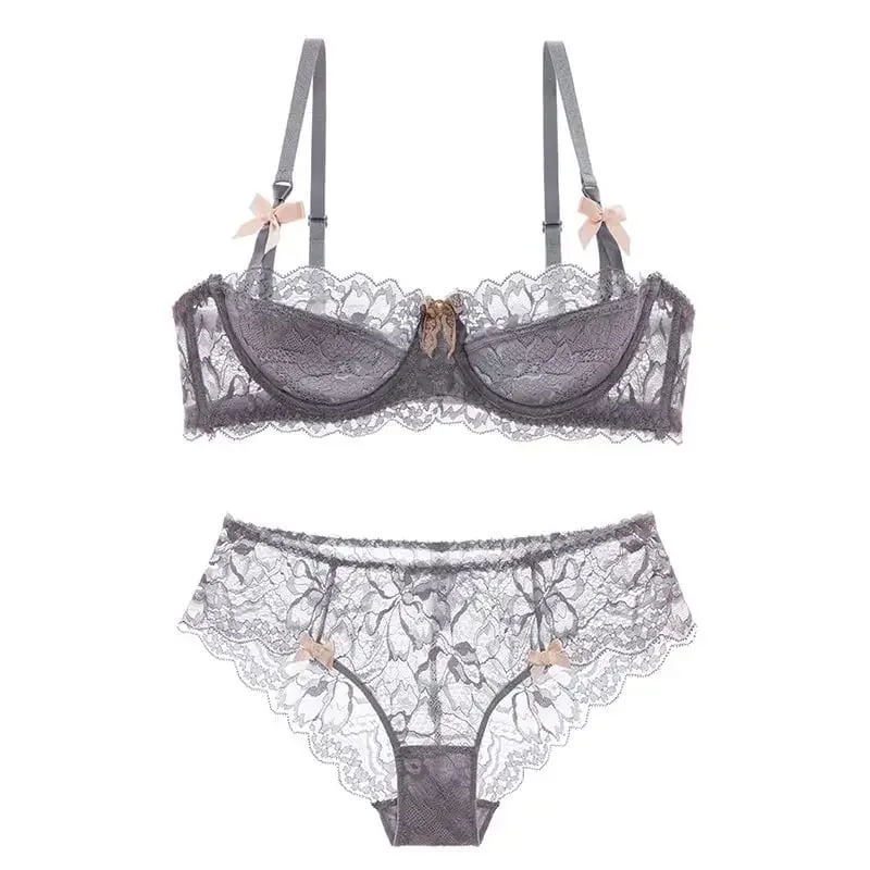 Set Bra Gadis Telinga Arnab Cup Pure Desire | Bra Tarik Atas dengan Bow | Bra renda Perancis bernafas | Malam Tarikh Cawan Anti-gelincir — image 12