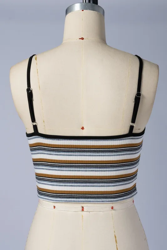 Casual Striped Ribbed Sleeveless Crop Cami Top Spaghetti Strap Slim Fit Blouse For Daily Vacation Summer Casual Outfits — image 10