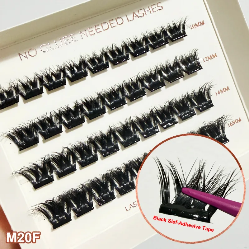 Cils auto-adhésifs en grappe, large robinet pré-collé, Extension de cils naturelle, pas besoin de colle, appuyez sur les cils Manga