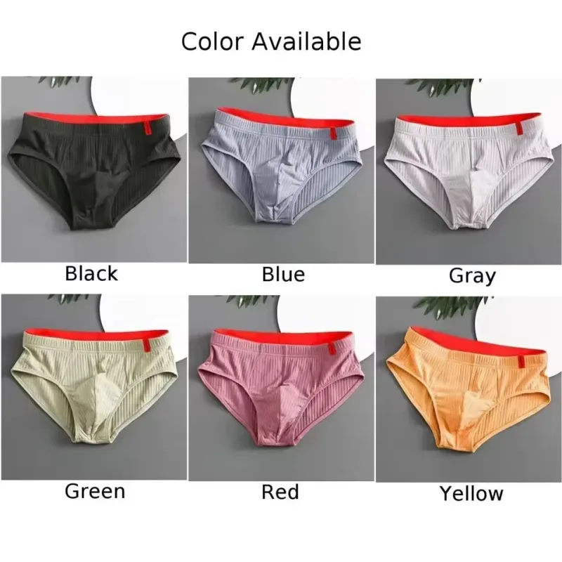 1/3PCS 남자 팬티 중반 허리 탄성 부드러운 통기성 방부제 U 볼록 스트라이프 솔리드 컬러 캐주얼 남자 속옷 속옷 남자 — image 6