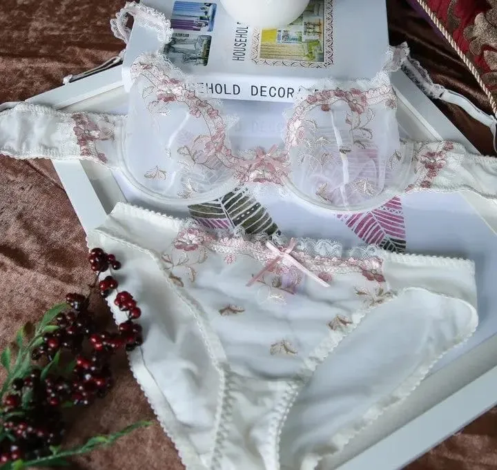 Ensemble de soutien-gorge non doublé de style Français | Demi-tasse minimiseur en dentelle pour grande taille de bonnet, sans rembourrage, fine, transparente, Anti-affaissement, Lingerie BANERDANNI — image 8