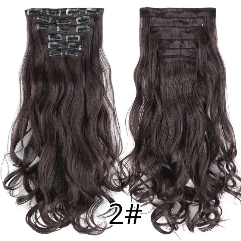 คลิปสีดำในส่วนขยายตรง 22 "ยาวสังเคราะห์หนาคลิปบนผมสำหรับผู้หญิง 6 ชิ้น/เซ็ต CURLY Full HEAD งานแต่งงานทุกวัน — image 38