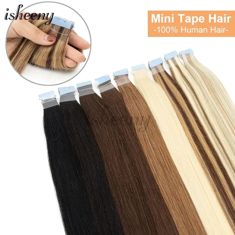 Mini taśma w doczepach z ludzkich włosów naturalne proste 10 sztuk/paczka niewidoczne maszynowe doczepiane włosy Remy 12-20 cali łatwe w noszeniu — image 4