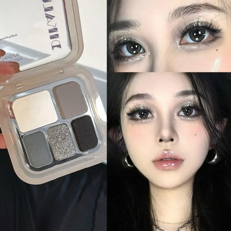 5 สีซีเมนต์โลหะสีเทาอายแชโดว์ Glitter Pearlescent Punk Smoky Eye Highlighter Matte White Face Brightening — image 3