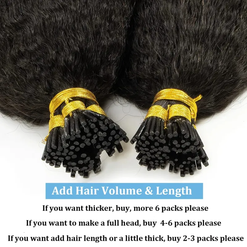 Kinky Straight Microlinks Hair Extensions Virgin Human Hair Natural Black Keratin I Tip Hair Extension 50g/Set For Women — image 5