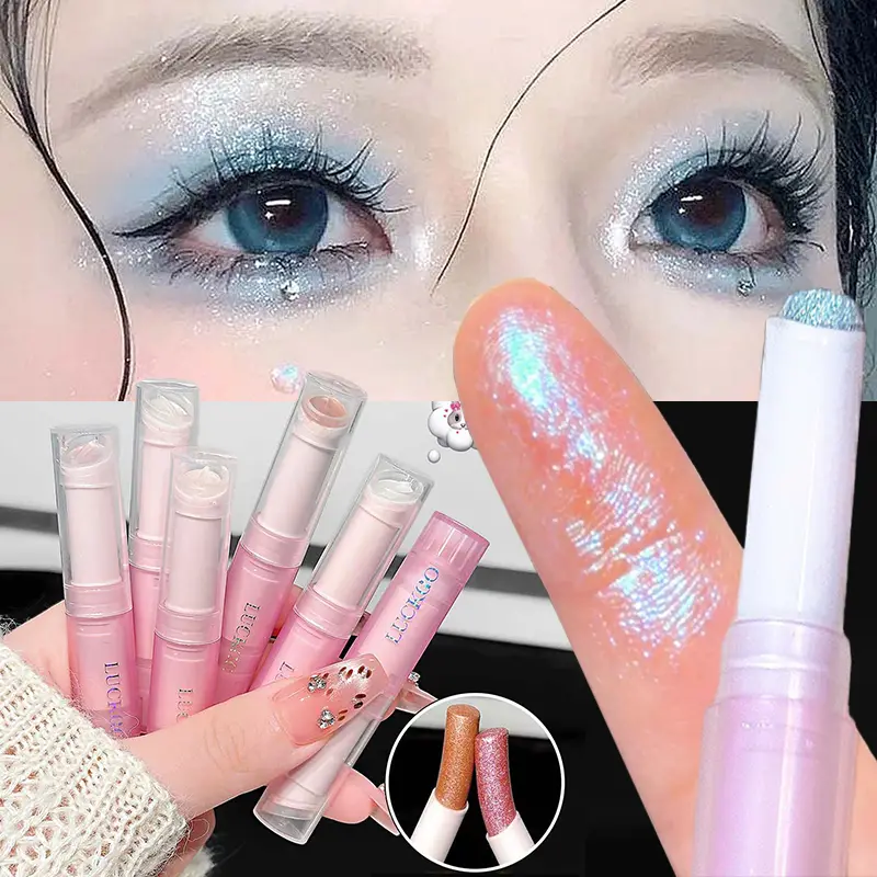Funkelnder wasserfester Lidschatten-Textmarker, blauer Diamant-Gelee-Lidschattenstift, glitzernder rosa lila Lidschatten, erhellt das Make-up — image 2