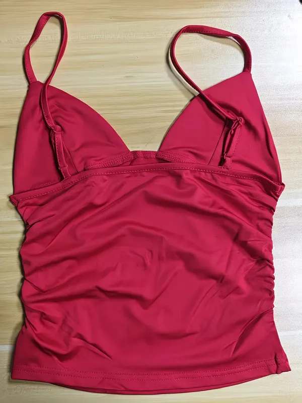 Débardeur froncé à col en V profond pour femmes, haut élastique, Slim, moulant, bretelles Spaghetti, débardeur, Y2K, Streetwear, fête en Club, Camisole basique, été — image 5
