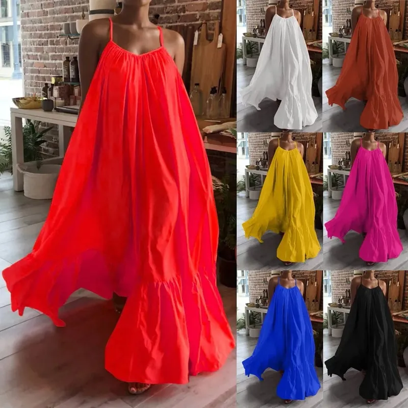 Spring Dress For Women Sexy Solid Strap Dress Pocket Loose Backless Big Swing Dresses Holiday Dresses For Women Wedding Guest — image 3