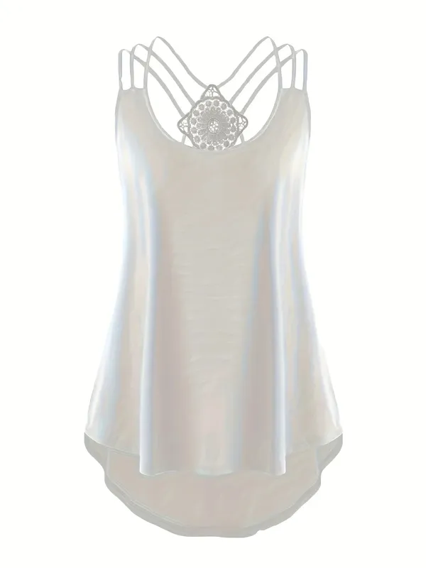 Grande taille mode d'été couleur unie jarretelles croisé Cami débardeur femmes surdimensionné léger Stretch dos nu haut décontracté — image 4