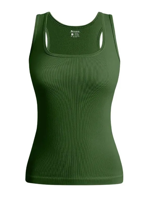 Hot Sale Musim Panas Wanita Asas Elastik Tank Top Tanpa Lengan Kolar Persegi Vest Kemeja-T Fesyen Fitness Yoga Top Kasual Wanita — image 13