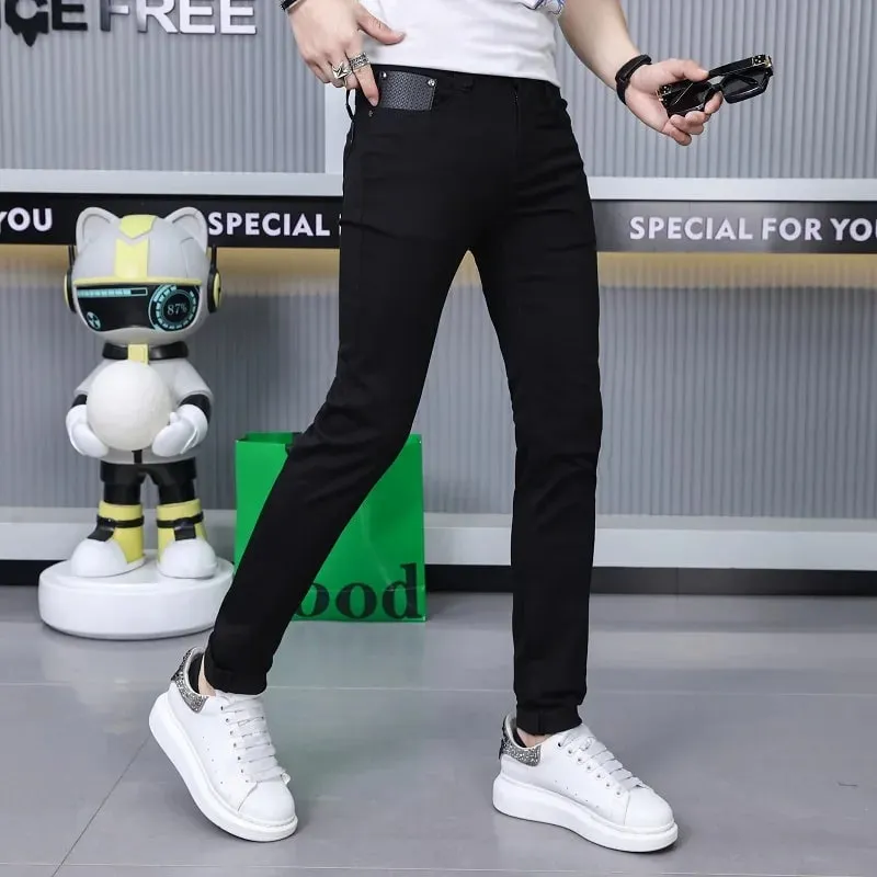 Pantalones vaqueros negros puros para hombre, ropa elegante y personalizada de gama alta, novedad de 2024, pantalones finos ajustados para hombre, pantalones finos de verano — image 3