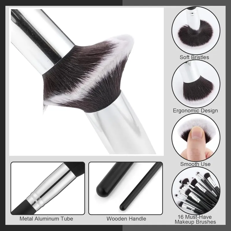 16 stk professionelt makeup børstesæt øjenskygge Contouring Foundation Highlight Indstilling Powder Blending Makeup Sponge Powder Puff — image 5