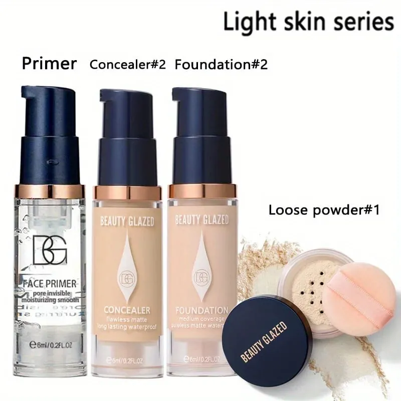 4 pz/set Kit Magico per il Trucco del Viso Primer idratante naturale Fondotinta correttore impermeabile a lunga durata Set per il trucco del viso da viaggio