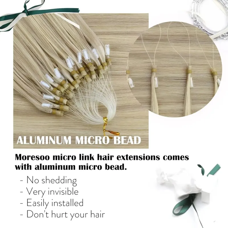 Moresoo Micro Link-Haarverlängerungen, Echthaar, Mikro-Loop-Haar, Kaltfusion, 50 g, unsichtbares brasilianisches vorgebundenes Remy-Mikroring-Haar — image 3