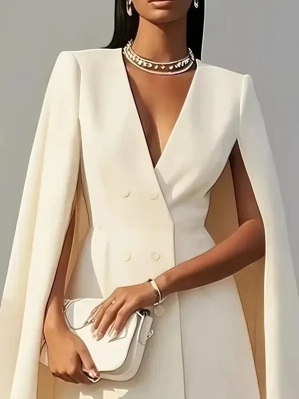 Outono viajando trespassado xale manto cor sólida terno vestido roupas femininas — image 5