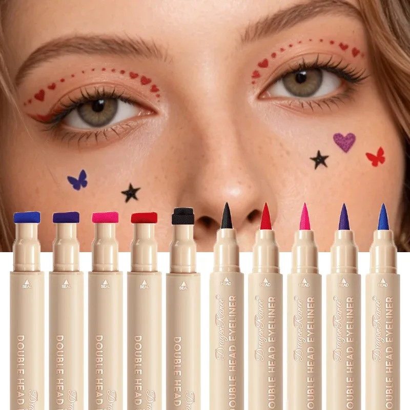 Double-ended Love Star Butterfly อายไลเนอร์กันน้ำ Smudge-Proof Quick Drying 2 in 1 ที่มีสีสัน Stamp Eye Line ปากกาแต่งหน้า — image 2