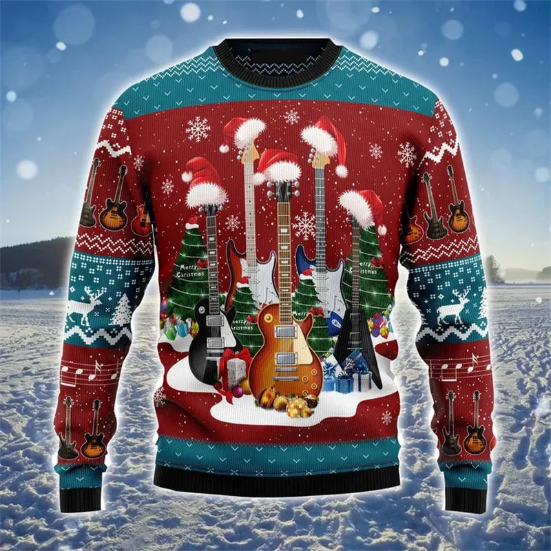 Baju Sweater Krismas Jelek 2026 Lelaki Pullover Corak Santa Claus Wanita 2026 Baju Sweat Leher Krew Merry Christmas Tahun Baru — image 4