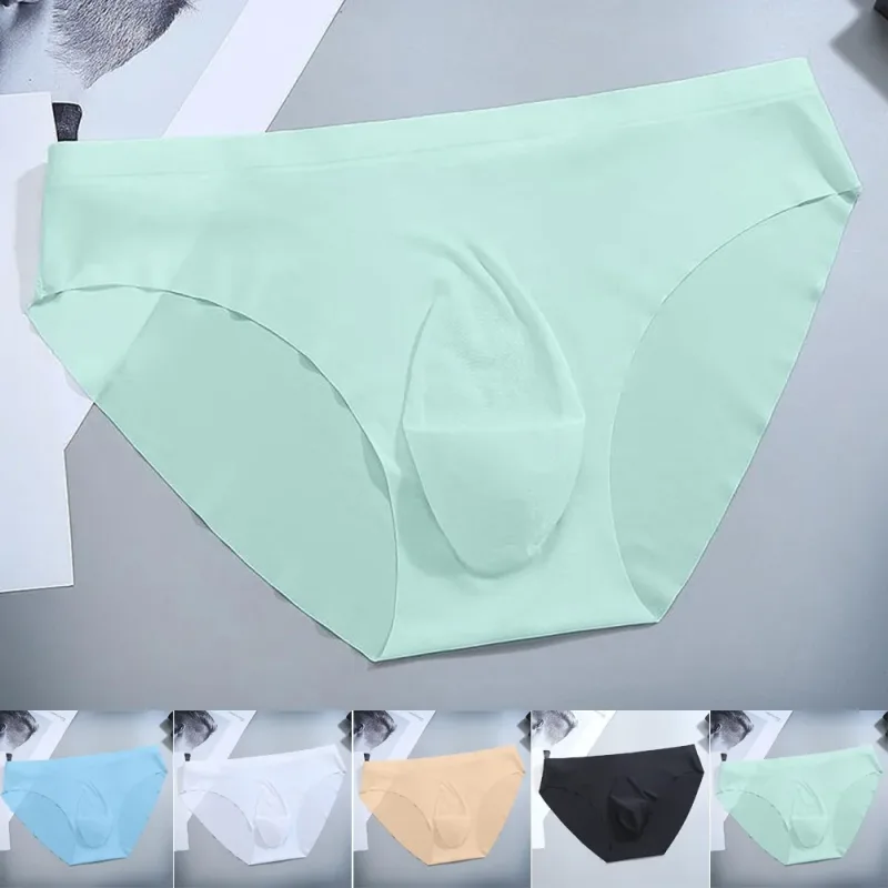 Sexy Men's Panties Ice Cool Breathable Semi Transparent Brief Solid Color Middle Waist Underwear Pump Man Bulge Pouch Briefs — image 8