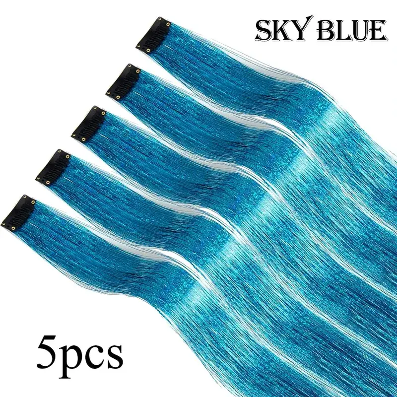 ขายส่ง 5 ชิ้น/แพ็คประกายเงาต่อผมคลิปใน Sparkle ผมเงา Tinsel Rainbow Shiny Sparkle ผม Tinsel สีชมพู/ สีแดง — image 15