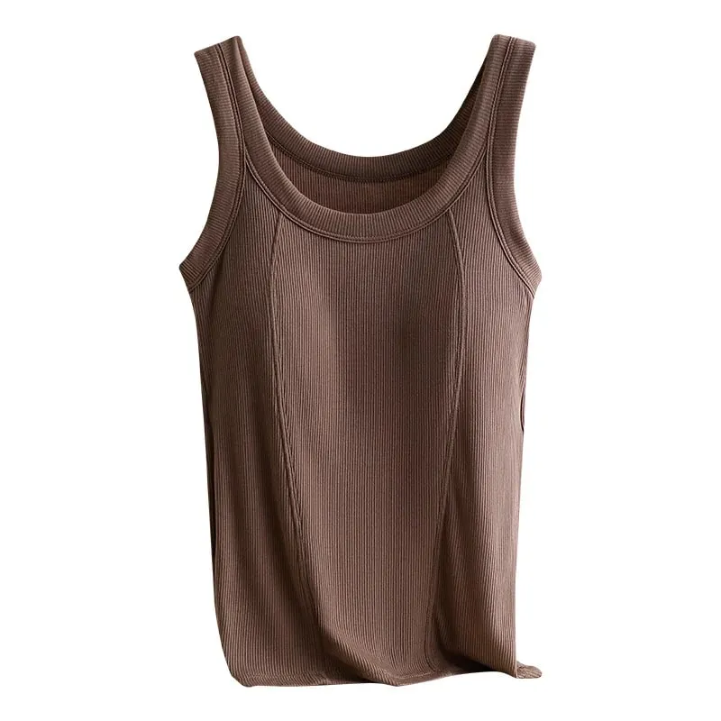 M-4XL für 45–105 kg, gefädeltes Baumwoll-Camisole-Top in Übergröße mit integriertem BH für Damen, modale, nahtlose Unterwäsche, Tank-Tops — image 6