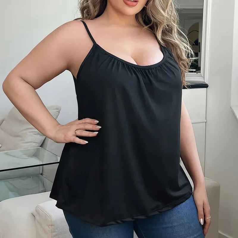 PLUS ขนาดเบาะเสื้อ Camisole สำหรับผู้หญิงสปาเก็ตตี้ปรับได้ Camis พร้อม Bra Built Basic ฤดูร้อนเสื้อกล้ามแขนกุด — image 8