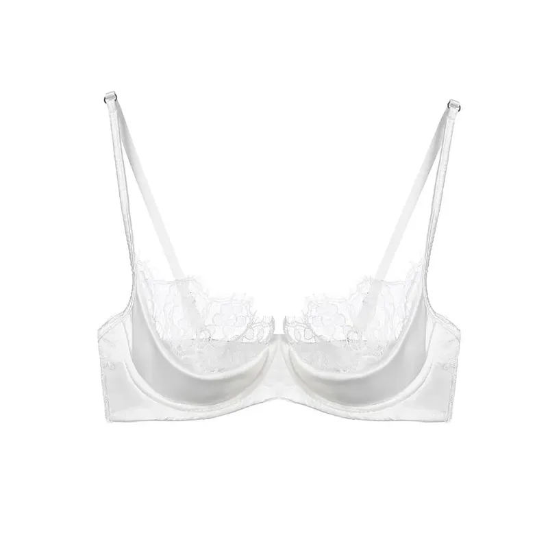 ลูกไม้ฝรั่งเศสชุดชั้นในครึ่งถ้วยชุดสีเขียว Ultra Thin SHEER นุ่มสบาย Underwire Bra สำหรับผู้หญิงหน้าอกเล็ก 32-38AB — image 2