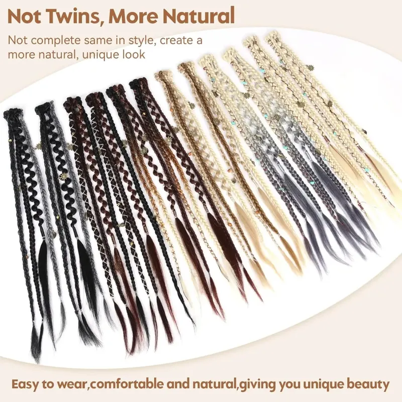 Kẹp trong bím tóc 2 CHIẾC 20Inch Phần mở rộng Dreadlock với Hạt & Dây Xích Viking Boho Bím Tóc cho Lễ Hội Cosplay Hàng Ngày Tạo Kiểu — image 6