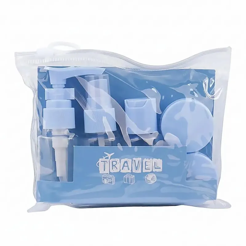 Kit da 7 flaconi da viaggio Contenitori da toilette portatili a prova di perdite Bottiglie cosmetiche trasparenti da viaggio per lozione Shampoo Crema — image 10