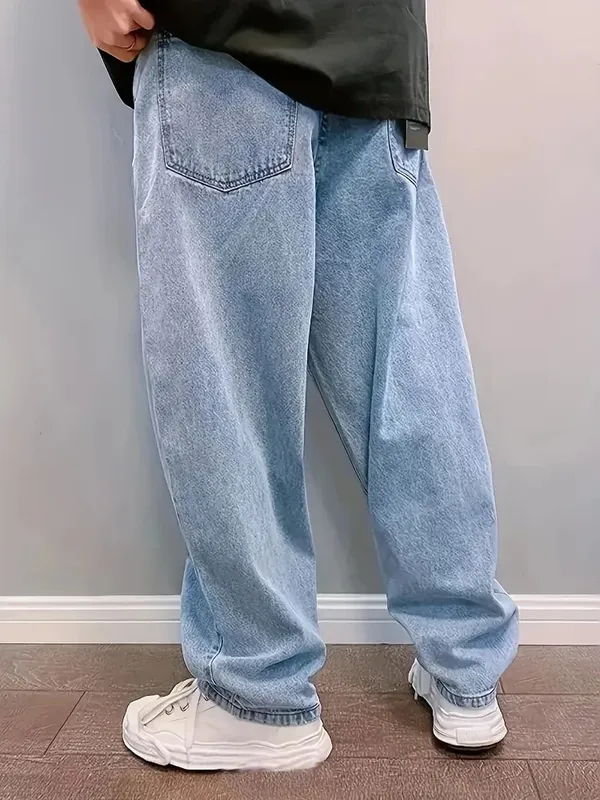 Casual Oversize Baggy Jeans Mens Spring Autumn Straight Loose Light Blue Denim Trousers Streetwear Fashion Wide Leg Pants Y2k — image 2