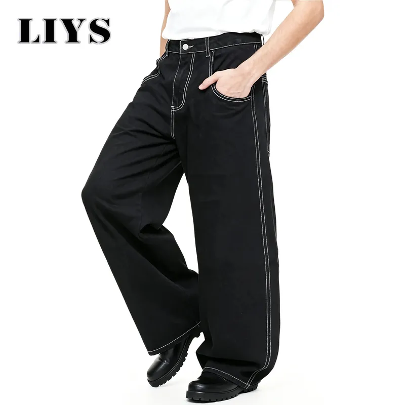 Wiosenne letnie męskie retro czarne luźne dżinsy z szeroką nogawką amerykański podstawowy unisex codzienny codzienne spodnie dżinsowe damskie czarne dżinsy w stosy — image 5