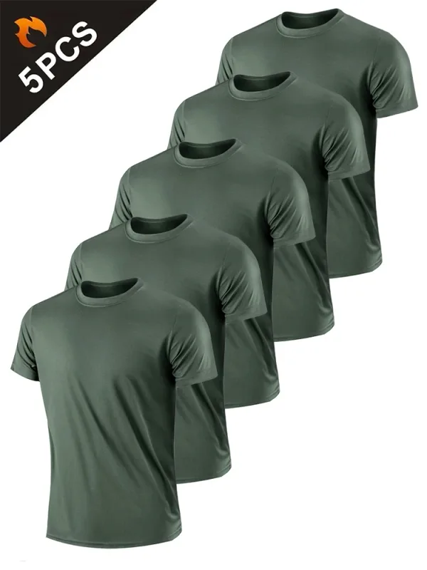 5PCS Men's Solid Color Ultralight Quick Dry Sport T-Shirt Breathable Lightweight Top For Fitness Training Workout Running Gym — image 11