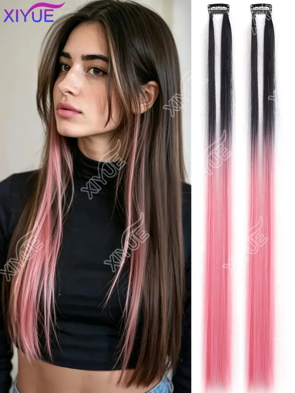 XY Hair Extensions 2 stks/pak Rechte Extensions Multi-Kleuren Hoogtepunten Synthetisch haar Regenboog Haarstukjes voor Meisjes Halloween — image 10