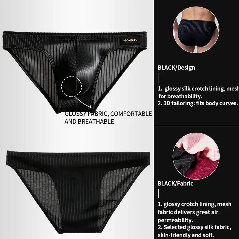 Men's Low‑Rise Briefs, Vertical Striped Sheer Mesh Underwear, Nylon Elastane Stretch Pouch Underpants for Daily Wear — image 3