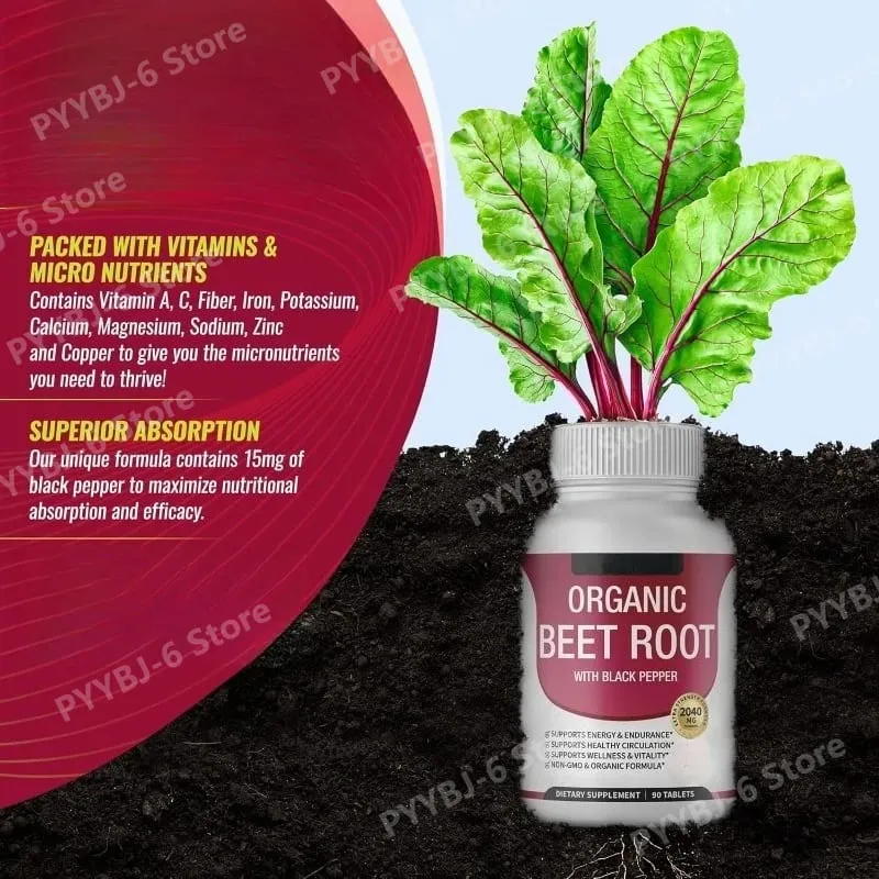 Radice di barbabietola biologica con pepe nero Potenziamento energetico naturale Supporto immunitario Integratore antiossidante Non OGM Senza glutine 90 compresse