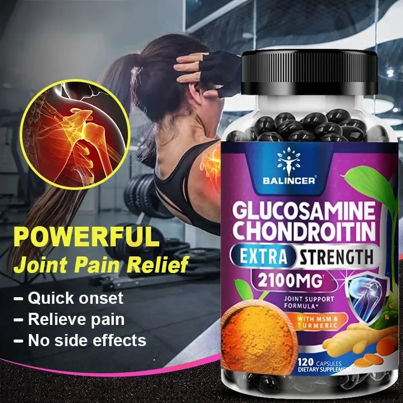 Complexo de glucosamina e condroitina com suplemento dietético de suporte articular de raiz de cúrcuma 120 cápsulas vegetarianas — image 2