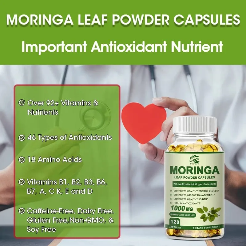 Greensure Moringa Oleifera 1000 mg Kapseln Extra Potenz 50:1 Extrakt Energetisierendes Antioxidans 60/120 Vegetarische Kapseln — image 5