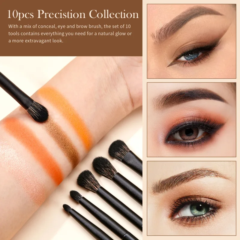 Zestaw pędzli do cieni do powiek Jessup 10 szt. Pędzel do oczu blendowanie cieni Flat Liner Crease Duo-end Brow Spoolie Broach elegancki czarny T337 — image 5
