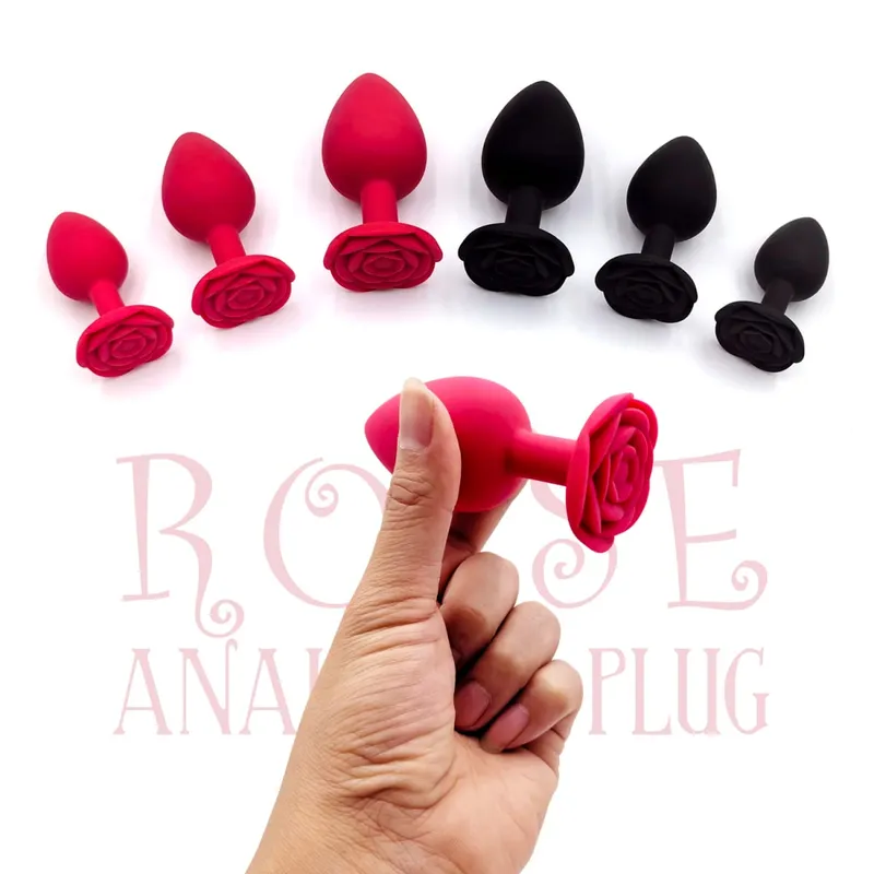 Zachte Siliconen Rose Bloem Anale Plug Beginner Tot Expert 3 Maten Butt Plug Anus Trainer Dildo Adule Speeltjes voor Paar Vrouwen Mannen — image 3