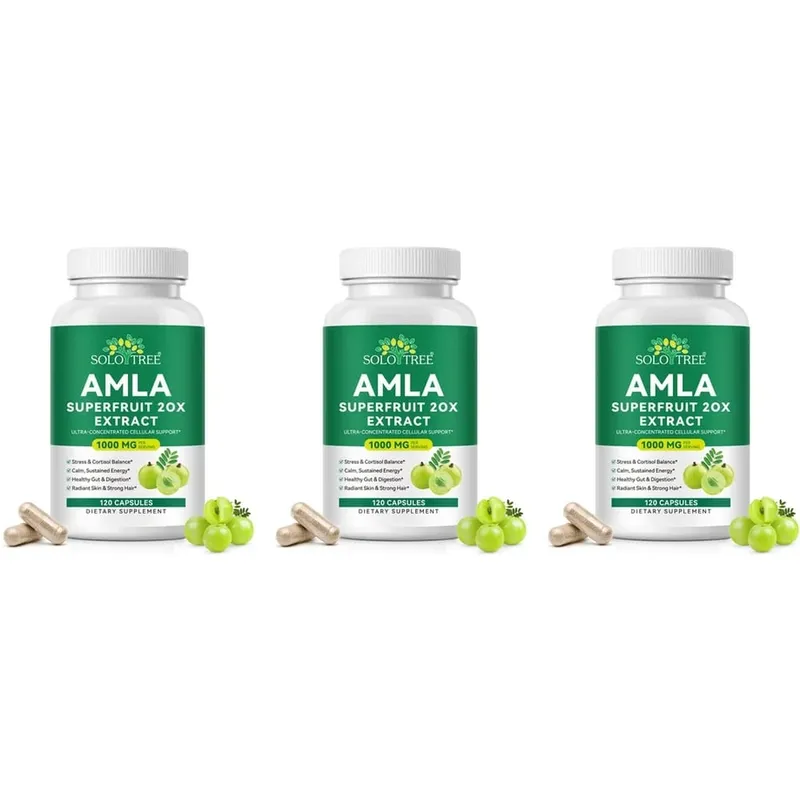 Amla Superfruit 20x 추출물 캡슐(Phyllanthus Emblica 함유) 차분한 에너지 소화기 건강 빛나는 피부/머리카락 120Ct 촉진 — image 9