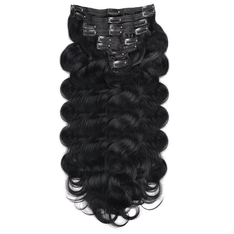 Body Wave Seamless Clip In Real Human Hair Extensions 8PC/Set Natural Brazilian Remy Hair Clip In Extension Full Head 16-32inch — image 5