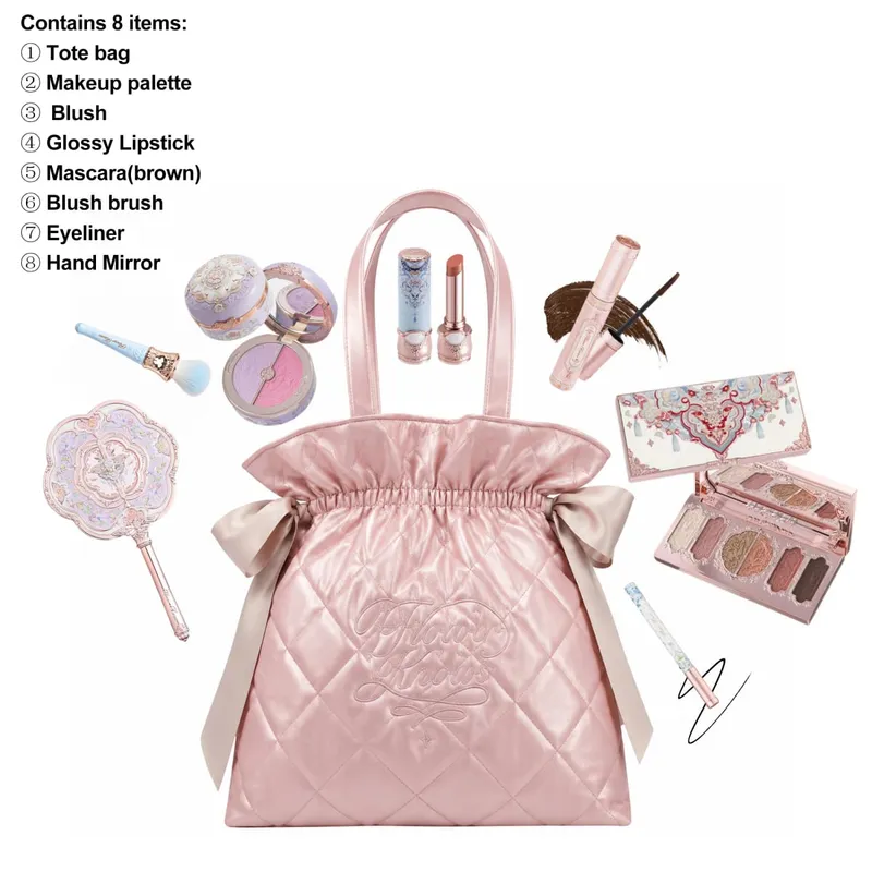 Flower Knows-Bolso de mano con patrón de diamantes, edición limitada, juego de maquillaje, sombra de ojos, corrector, colorete, delineador de ojos, lápiz labial, colección de belleza