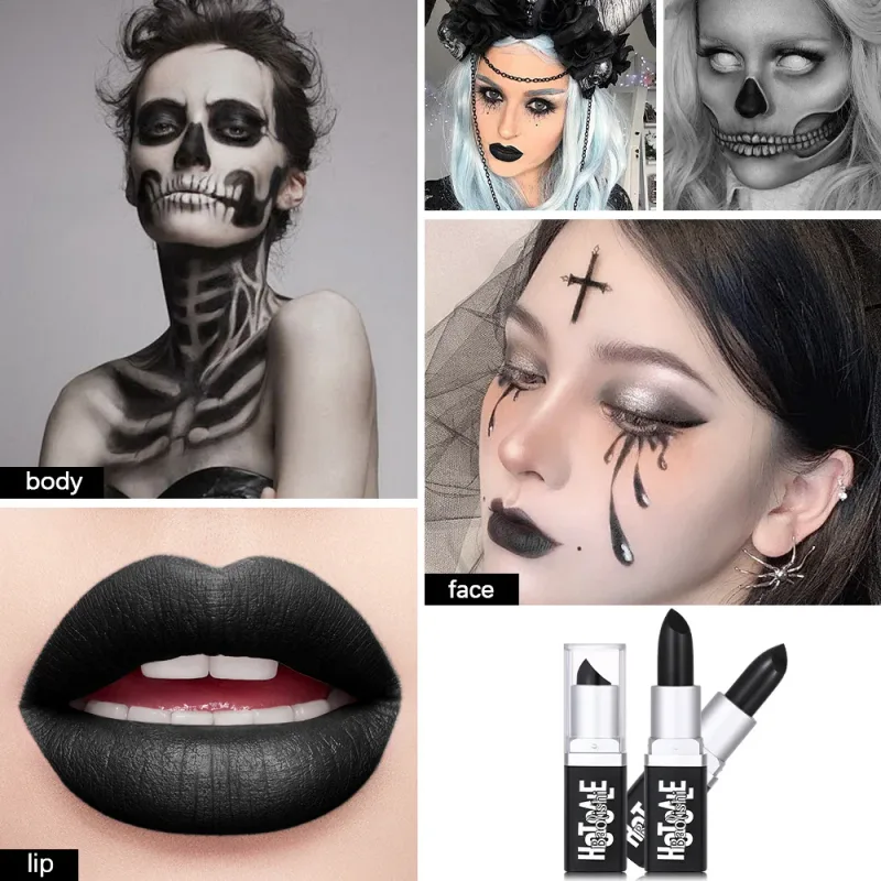 Czarna szminka matowa perłowa podwójna tekstura ciemna szminka Halloween kreatywny Cos spersonalizowany makijaż ust — image 5