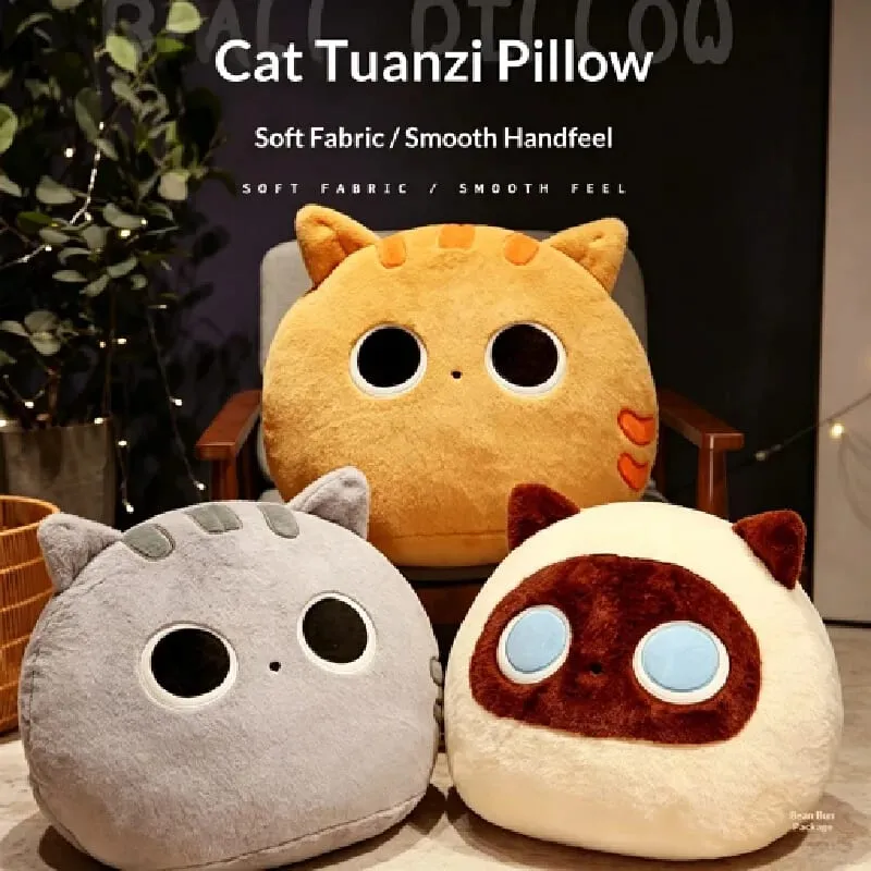 Bantal Mewah Kucing Hitam dan Coklat Bulat Lucu Berbulu Generik Boneka Lembut Mainan Sofa Tempat Tidur Bantal Punggung Dekorasi Rumah untuk Dewasa — image 5