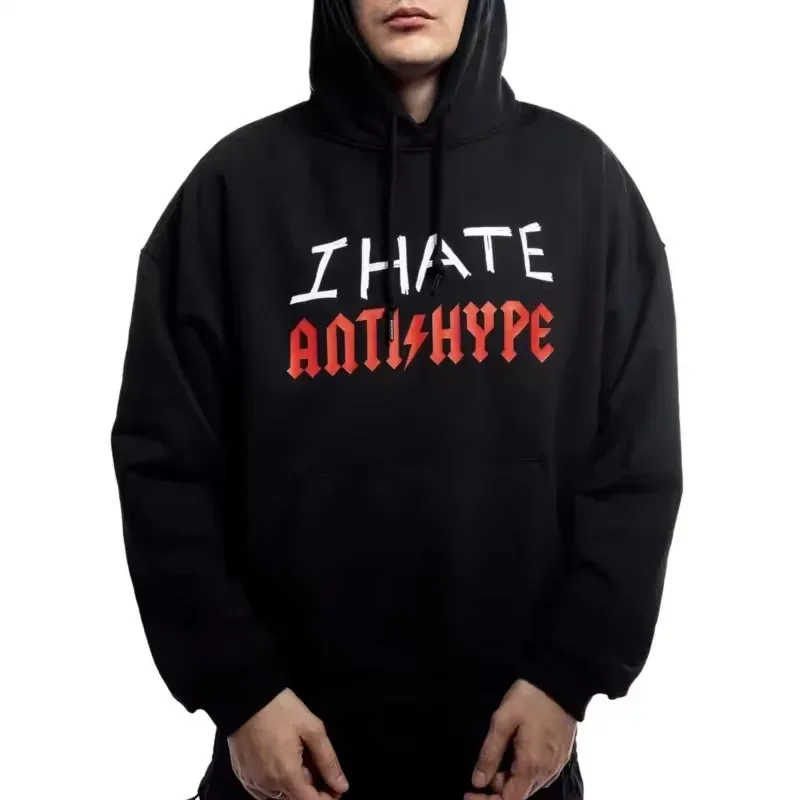 Herren Hoodies I HATE ANTIHYPE Brief Harajuku Übergroßer Pullover Print Sweatshirt Hip Hop Mode Y2k Langarm Tops Kleidung — image 4