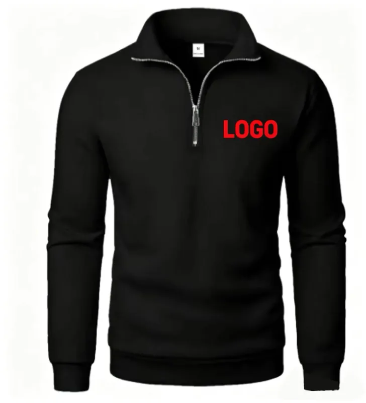 Free customization of men's spring and autumn new casual half-chain stand-up collar cardigan the trend of simple and loose over — image 1